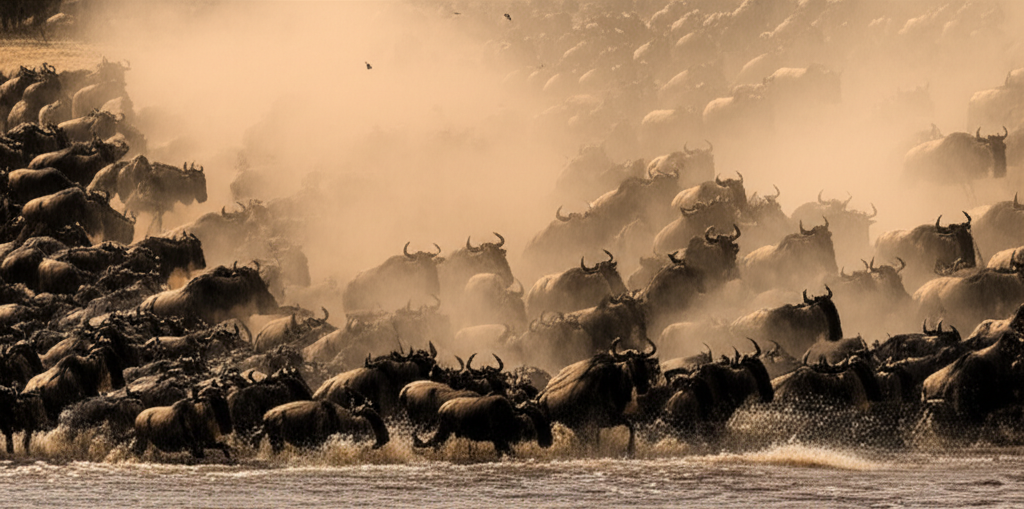 Wildebeest river crossing